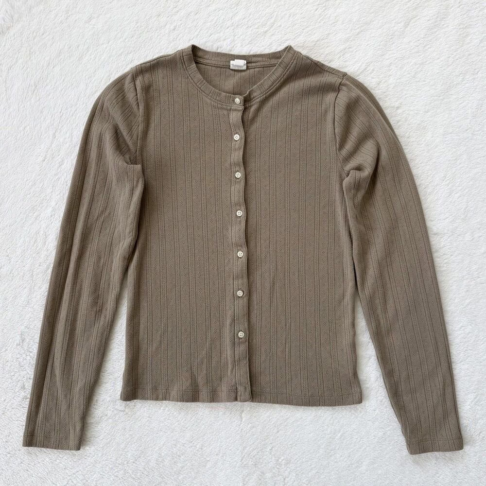 Gap Factory Women’s Pointelle Button-Up Top Medium Cool Brown Size Small
